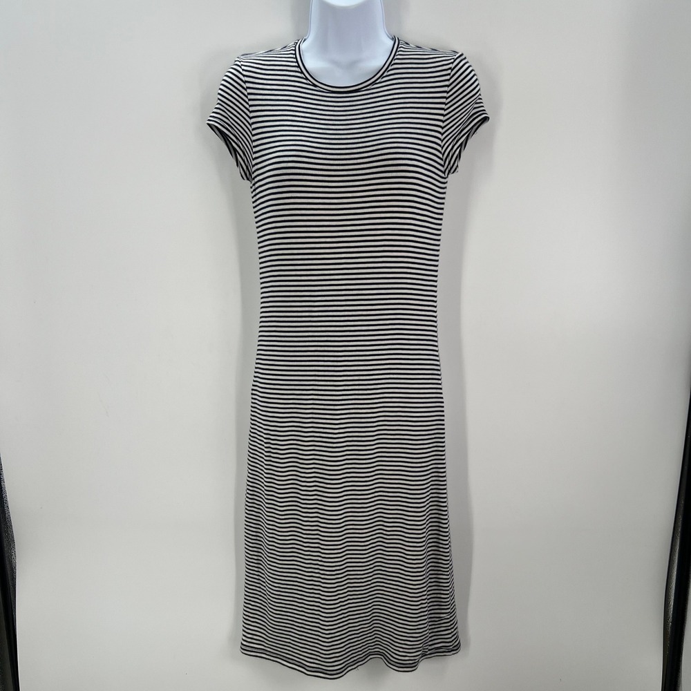 ATM Anthony Thomas Melillo Women M Striped Ribbed T-Shirt Midi Dress Blue White